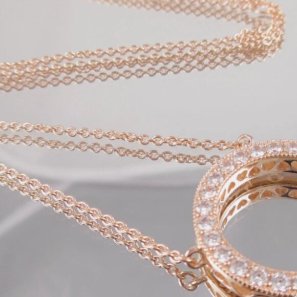 Pandora Rose Gold Circle of Sparkle Hearts of Pandora Necklace - Picture 2 of 5